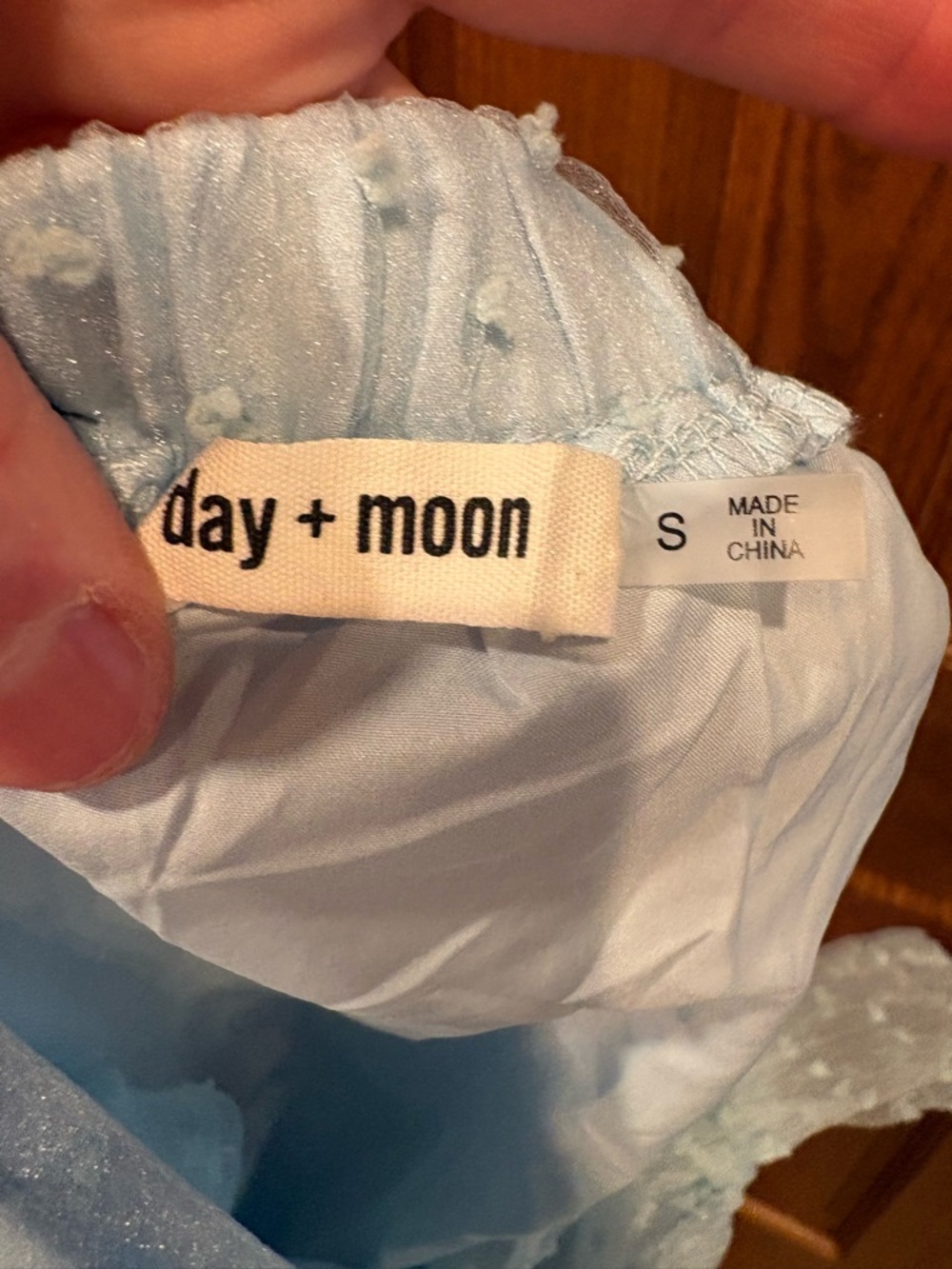 Day + Moon $68 Light Blue Swiss Dot Tulle Mini Dress Tie Back Fairycore Boho - Picture 9 of 9